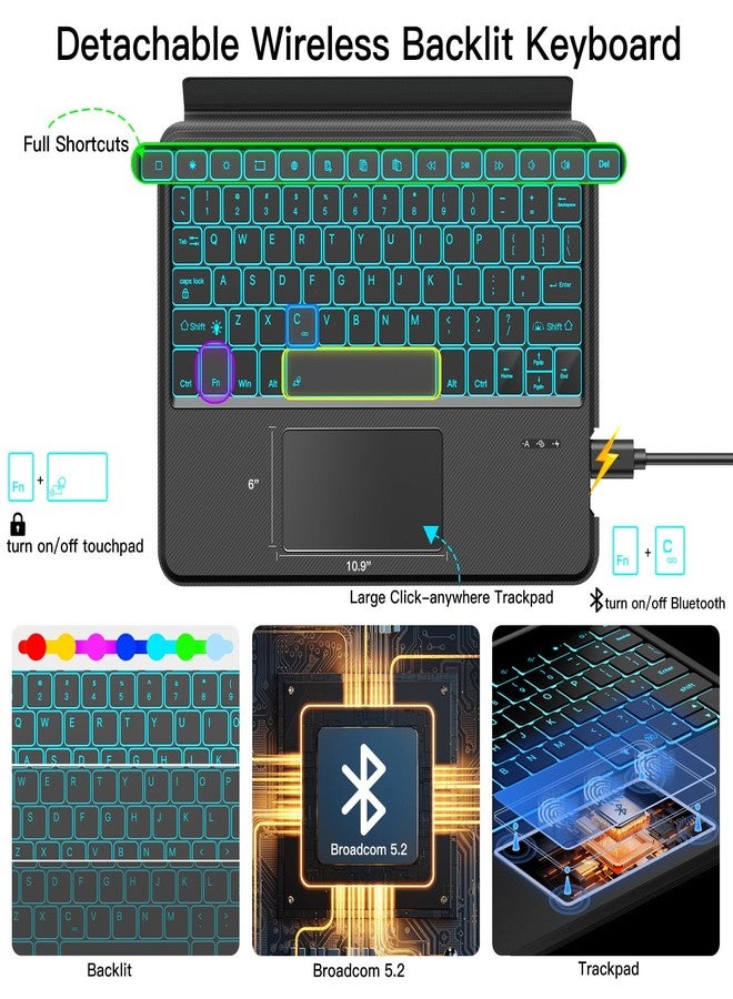 JUQITECH Trackpad Keyboard Case for Samsung Galaxy Tab S10+ 12.4 2024 S9 FE+ S9+ 12.4 Inch 2023, Tablet Protector Case Kickstand Magnetic Detachable Wireless Touchpad 7 Colors Backlit Keyboard - Image 4