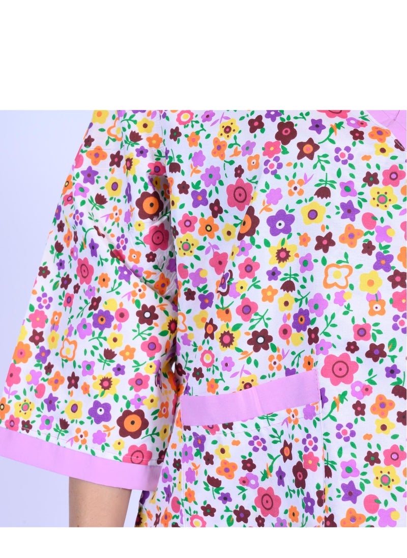 Generic A pink domestic worker uniform with a floral pattern  - Image 4