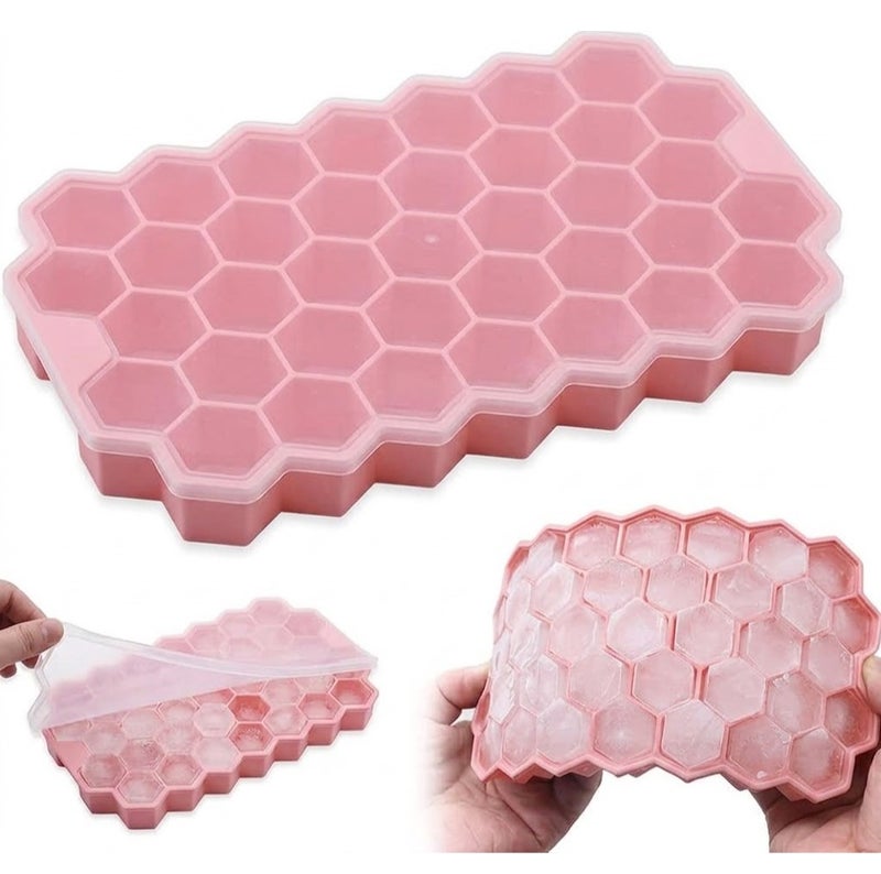 Jomo Store Silicone Honeycomb Ice Cube Tray with Cover, 37-Cube Flexible Ice Maker Mold, Quick Freezing Ice Tray for Juice, Cocktails, Chocolate and Multi-Purpose Use - Image 1
