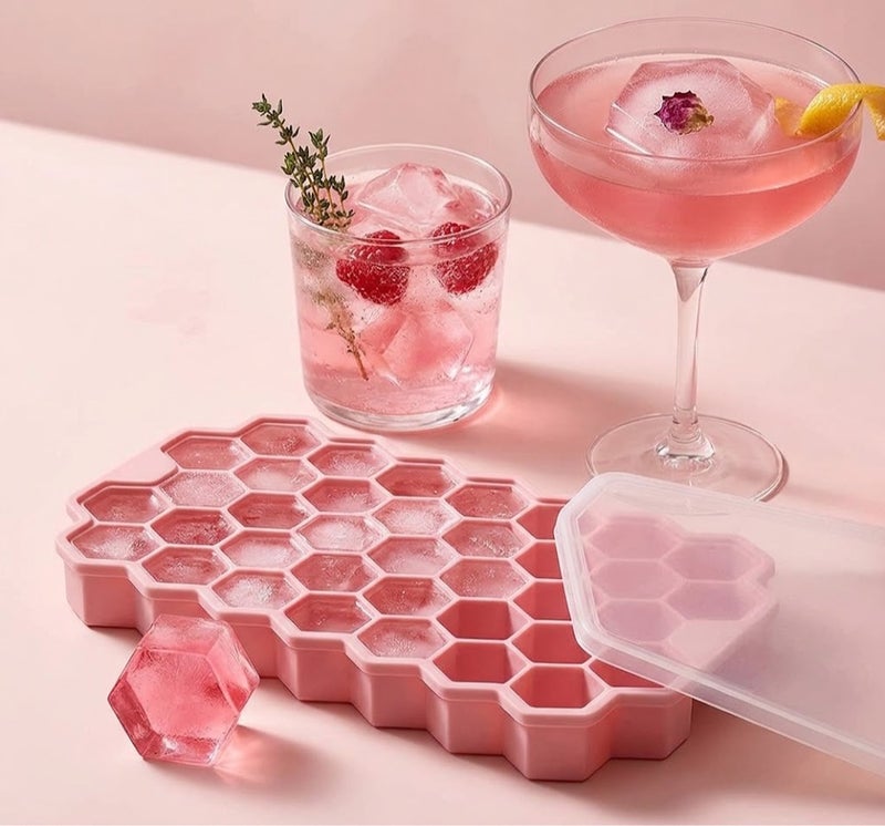 Jomo Store Silicone Honeycomb Ice Cube Tray with Cover, 37-Cube Flexible Ice Maker Mold, Quick Freezing Ice Tray for Juice, Cocktails, Chocolate and Multi-Purpose Use - Image 2