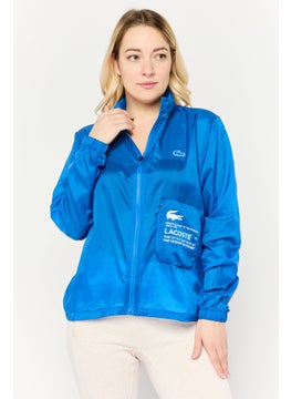 LACOSTE Women Brand Logo Windbreaker Jacket, Blue  - Image 1