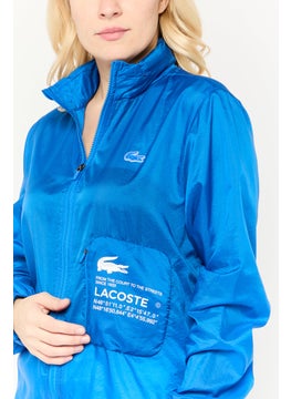 LACOSTE Women Brand Logo Windbreaker Jacket, Blue  - Image 3