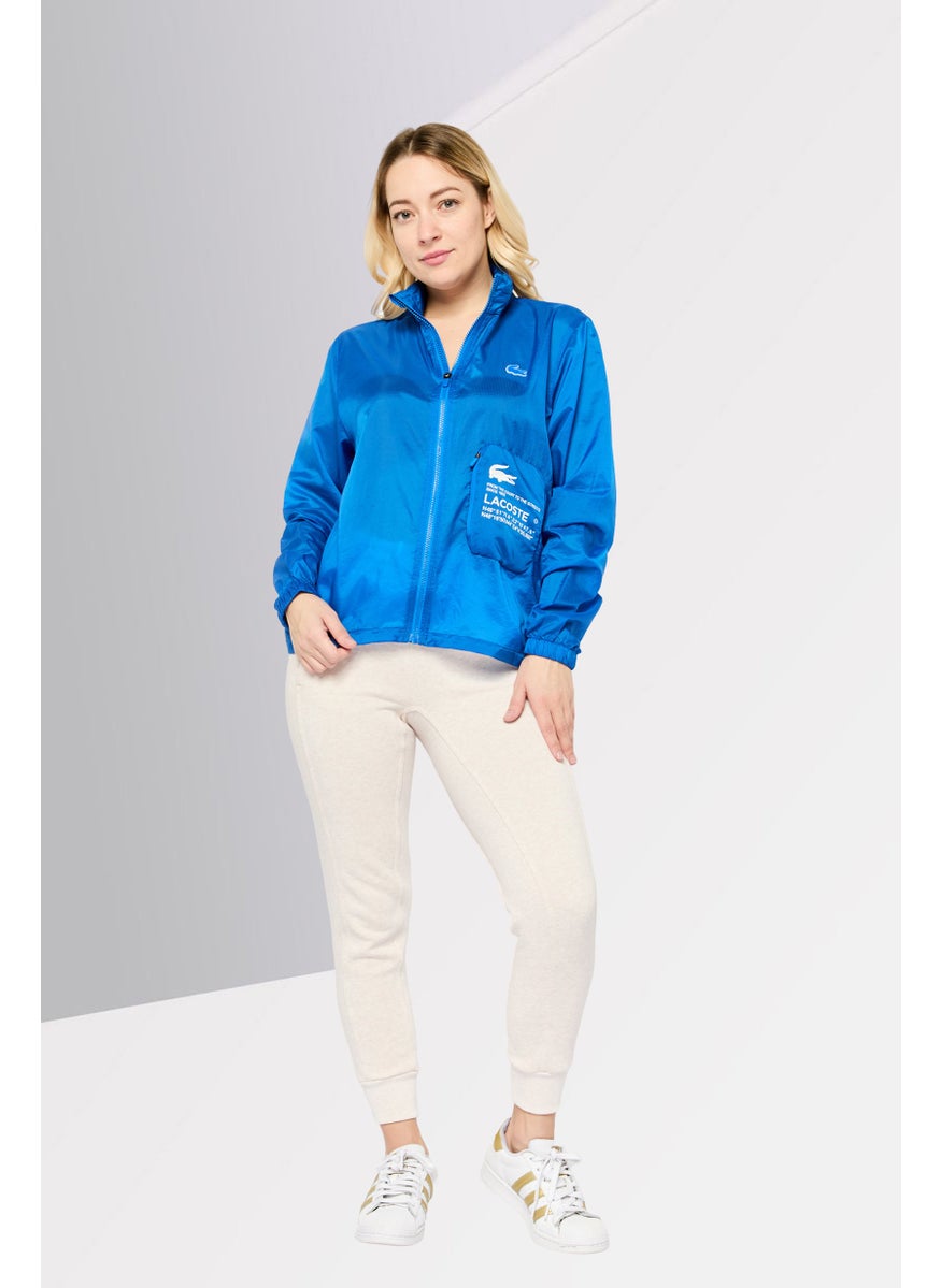 LACOSTE Women Brand Logo Windbreaker Jacket, Blue  - Image 2