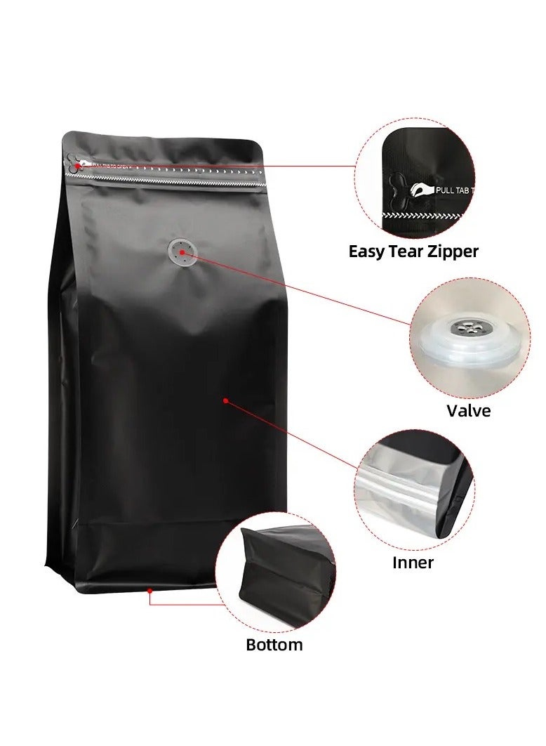 12Pcs Coffee Storage Bags With Valve Flat Bottom Self-Sealing Food Bags Matte Black  - Image 2