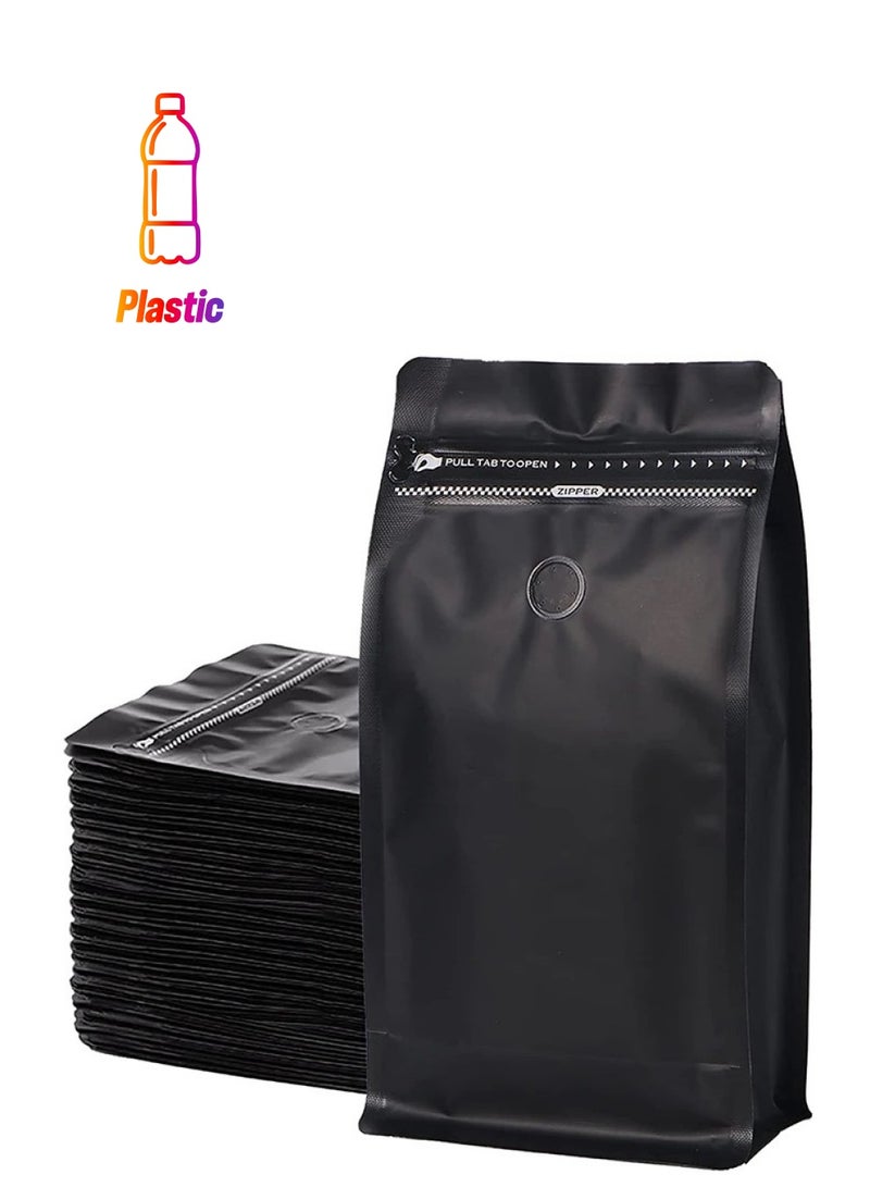 12Pcs Coffee Storage Bags With Valve Flat Bottom Self-Sealing Food Bags Matte Black  - Image 1