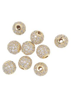 10 Pcs Cubic Zirconia CZ Stone Micro Pave Disco Ball Loose Beads Round Golden Plated Bulk for Jewellery Making Necklace Bracelet Earrings DIY Crafts - 8mm