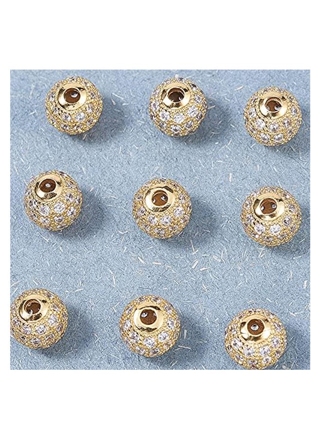 Generic - 10 Pcs Cubic Zirconia CZ Stone Micro Pave Disco Ball Loose Beads Round Golden Plated Bulk for Jewellery Making Necklace Bracelet Earrings DIY Crafts - 8mm - Image 1