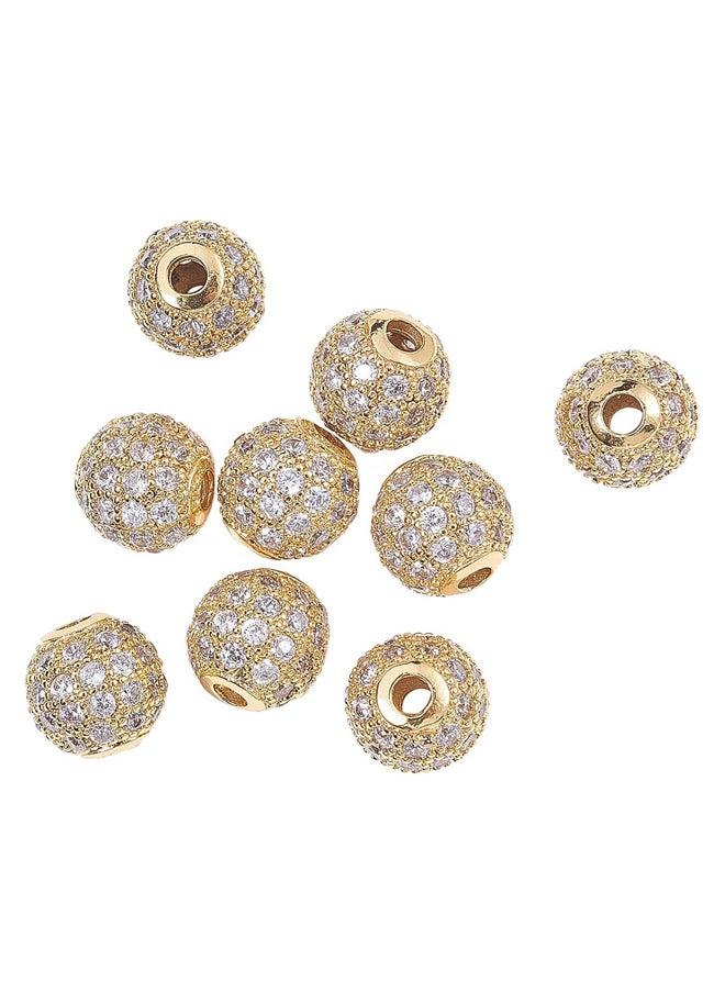 Generic - 10 Pcs Cubic Zirconia CZ Stone Micro Pave Disco Ball Loose Beads Round Golden Plated Bulk for Jewellery Making Necklace Bracelet Earrings DIY Crafts - 8mm - Image 1