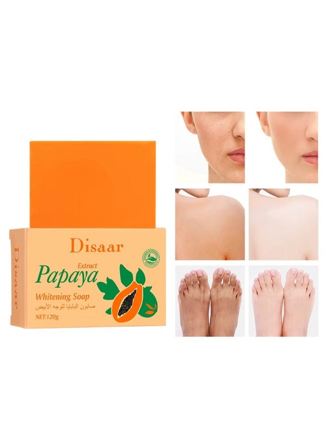 Disaar Papaya Whitening Soap 120g Organic Soap with Papaya Extract and Vitamin E Natural Brightening Moisturizing Skin Whitening Bar Even Tone Cleansing Soap for Face and Body - Image 5