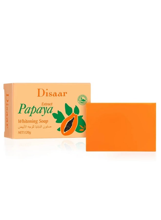 Disaar Papaya Whitening Soap 120g Organic Soap with Papaya Extract and Vitamin E Natural Brightening Moisturizing Skin Whitening Bar Even Tone Cleansing Soap for Face and Body - Image 1