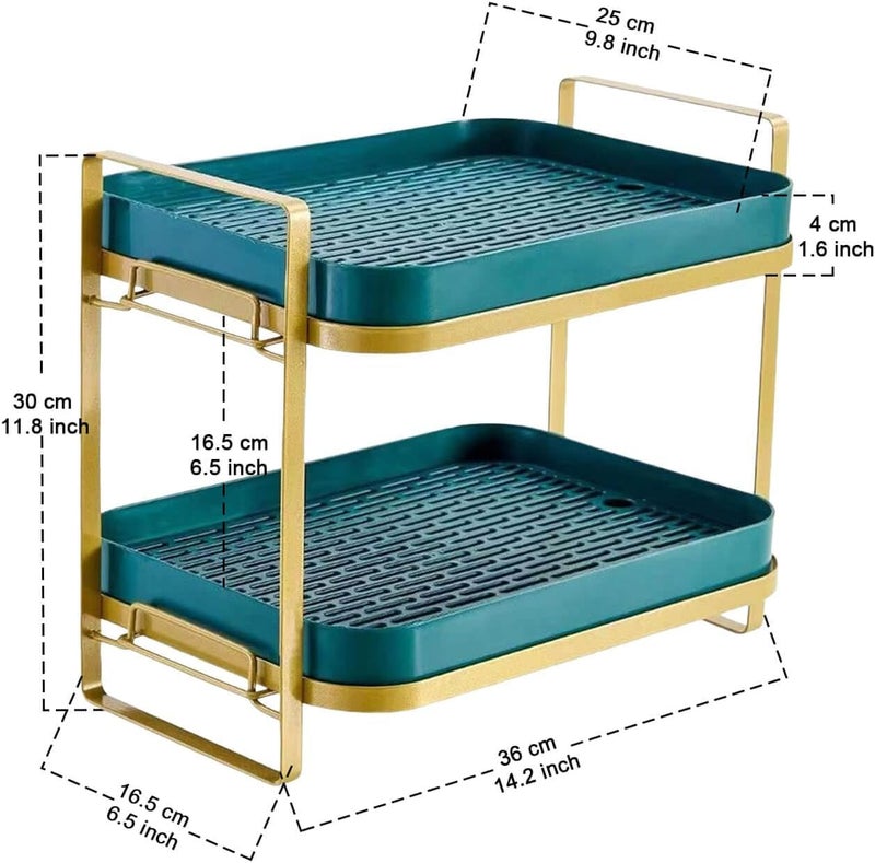 VHG up Drying Rack Stand 2 Tier Organizer Countertop Station Shelf Strong Carbon Steel MultiFunctional Storage Organizer for Home Office Kitchen Coffee Cups Mugs Glass Cups Etc Green - Image 2