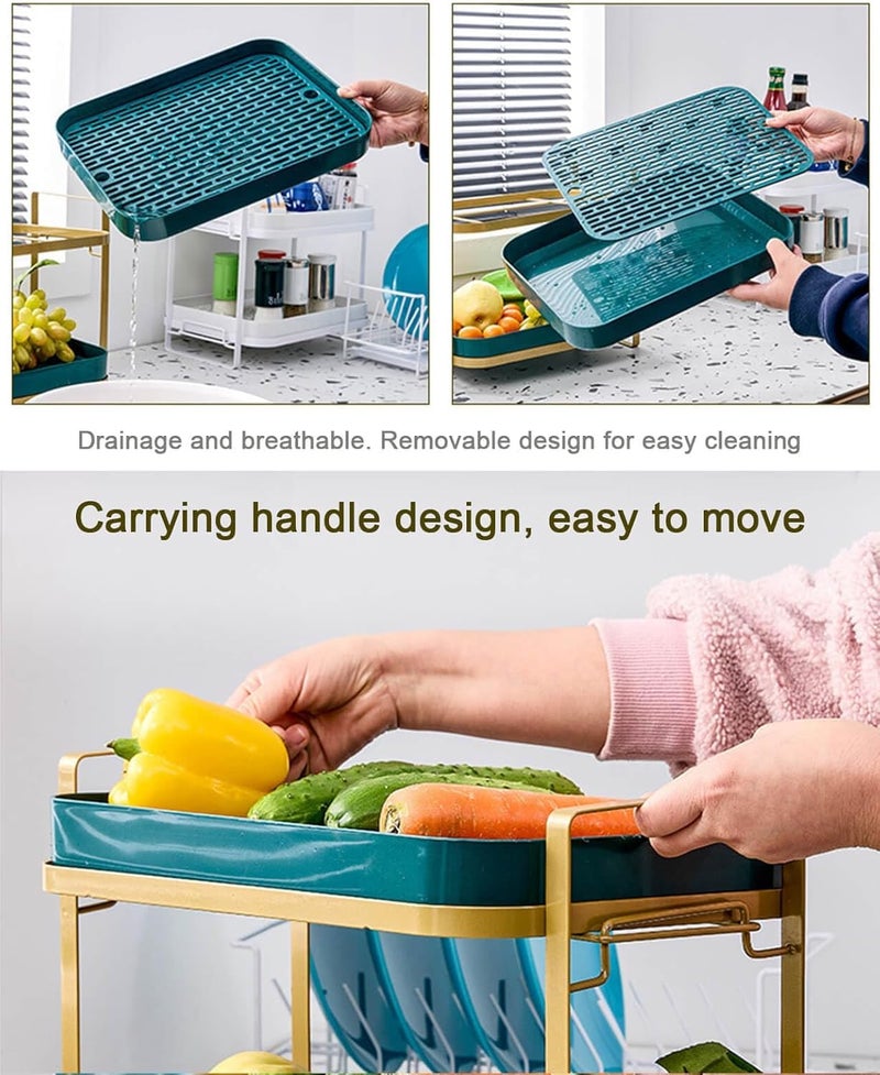 VHG up Drying Rack Stand 2 Tier Organizer Countertop Station Shelf Strong Carbon Steel MultiFunctional Storage Organizer for Home Office Kitchen Coffee Cups Mugs Glass Cups Etc Green - Image 3
