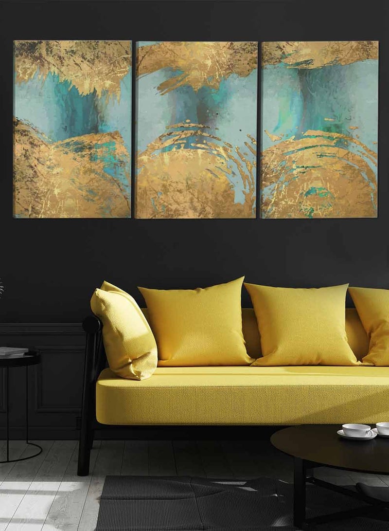 لوحة طقم من ٣ لوحات كانفاس على إطار خشبي تصميم زيتي تجريدي للمنزل غرفة المعيشة المكتب الديكور - Image 3