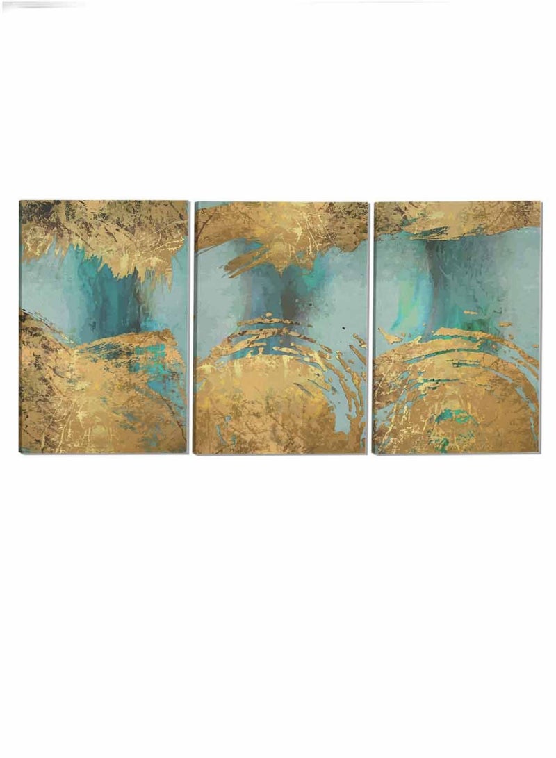 لوحة طقم من ٣ لوحات كانفاس على إطار خشبي تصميم زيتي تجريدي للمنزل غرفة المعيشة المكتب الديكور - Image 4