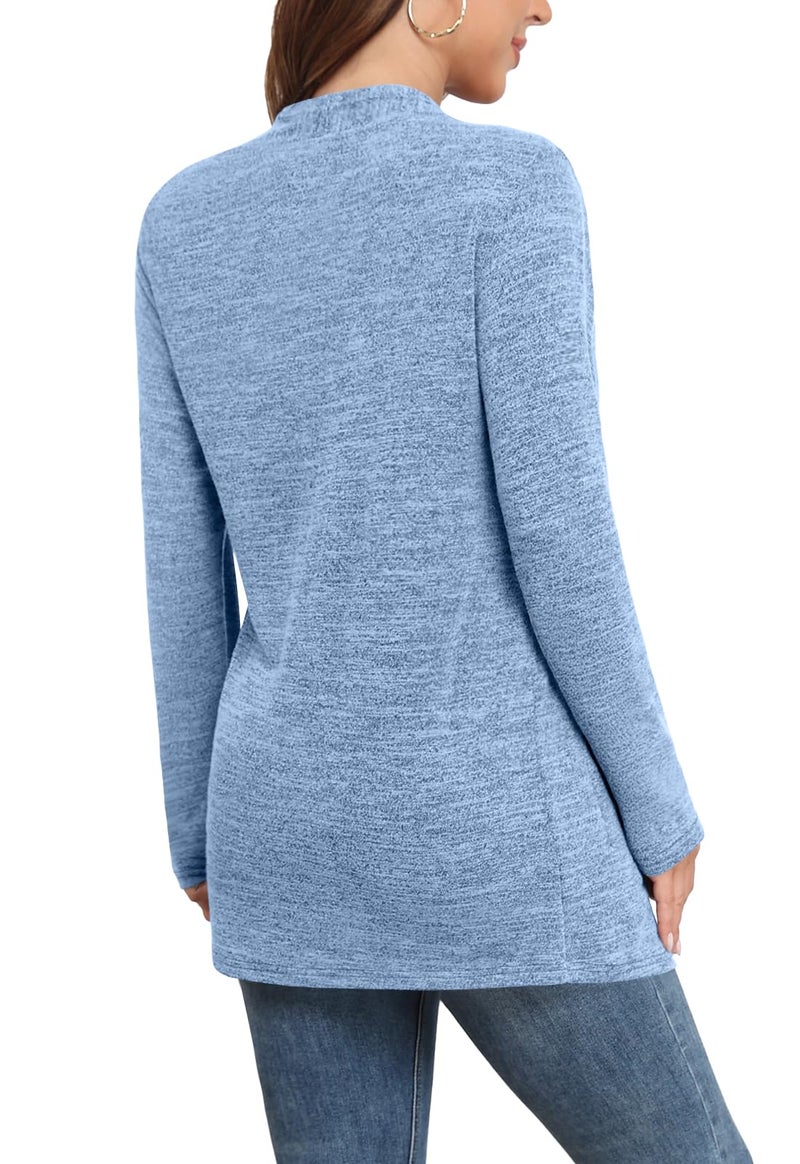 Yincro Womens Lightweight Cardigan Long Sleeve Open Front Casual Sweater Cardigans with Pockets (Blue, L) - Image 2