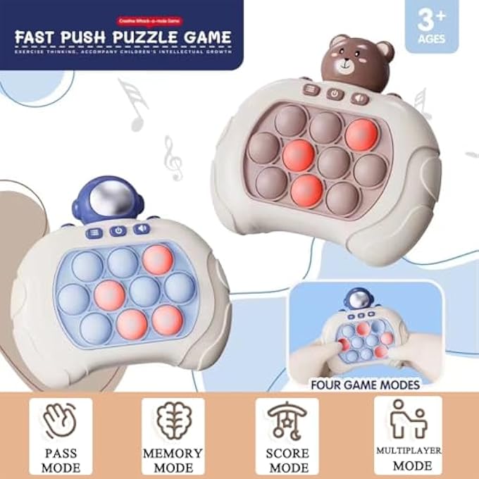 QUICK PUSH BUBBLE GAME FOR KIDS & ADULTS, MINI-HANDHELD FAST SPEED POP FIDGET TOY FOR STRESS RELIEF - BOYS, GIRLS, TEENS (BEAR) - Image 3