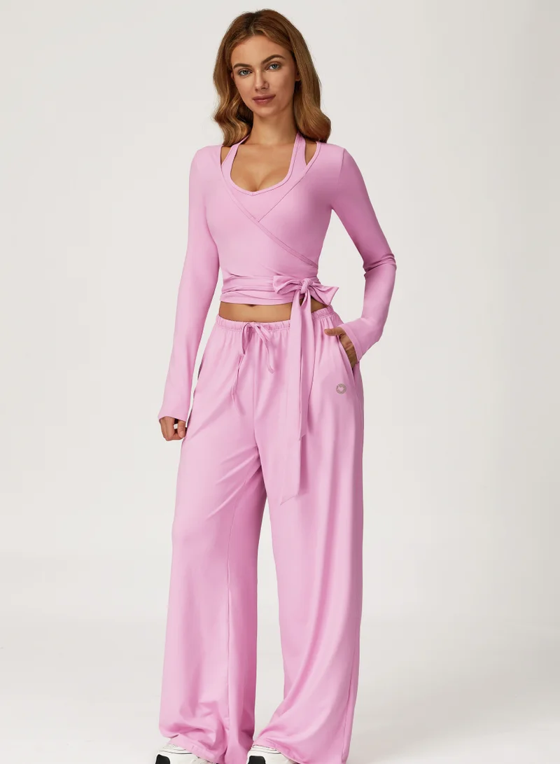 KAWN.YOGA Carnation Pink Mid Waist Wide Leg Joggers for Women | Best Price UAE