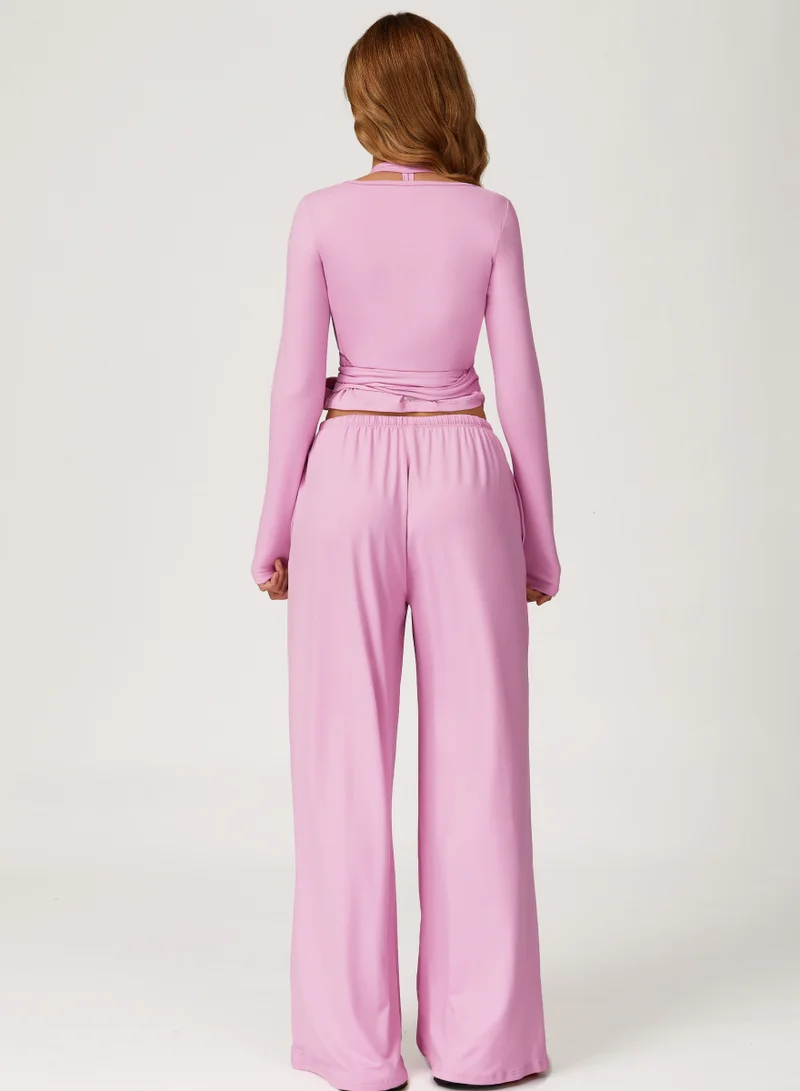 KAWN.YOGA Carnation Pink Mid Waist Wide Leg Joggers for Women | Best Price UAE