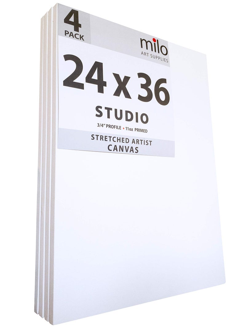 Milo milo Pro Stretched Artist Canvas  24x36 inch  Pack of 4  34 inch Thick Studio Profile  Ready to Paint 11 oz Primed Heavy Duty Large Canvas Art Supplies for Painting 