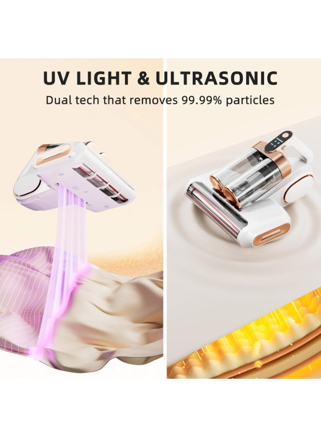 مكنسة فراش لاسلكية، مكنسة سرير 15 كيلو باسكال بضوء UV-C 253.7 نانومتر، فلتر HEPA وموجات فوق صوتية، مكانس يدوية متعددة الاستخدامات للسرير، الأريكة، الكنبة، سرير الطفل - Image 3