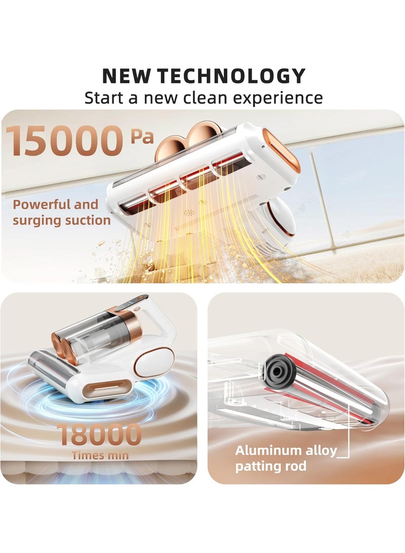 مكنسة فراش لاسلكية، مكنسة سرير 15 كيلو باسكال بضوء UV-C 253.7 نانومتر، فلتر HEPA وموجات فوق صوتية، مكانس يدوية متعددة الاستخدامات للسرير، الأريكة، الكنبة، سرير الطفل - Image 2