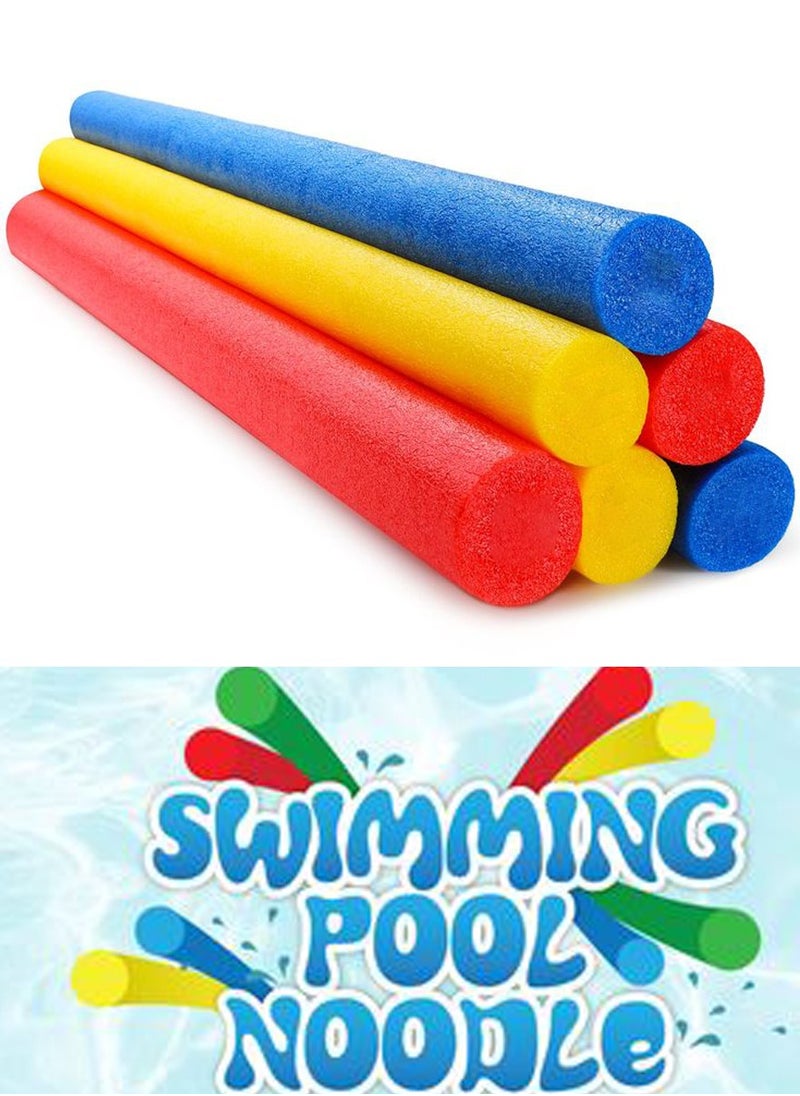 QUTOOB Pack of 6 Swimming Noodles Pool Floats Perfect for Swimming Lessons, Learning, and Swim Fun - Bundle of 2 Yellow, 2 Red, 2 Blue, 150cm Long, Solid EVA Foam, Bendable and Flexible, High Floating Power  - Image 1