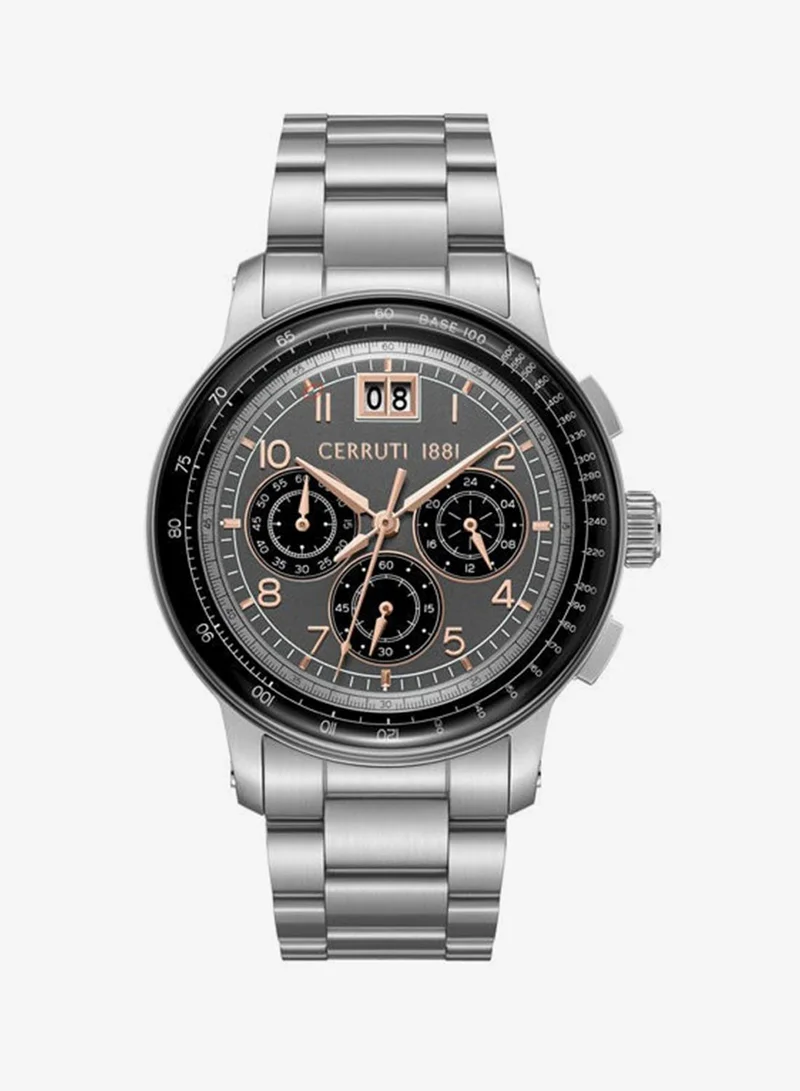 CERRUTI 1881 Petroio Grey/Black Dial Stainless Steel Bracelet Chronograph Watch for Men, 43mm