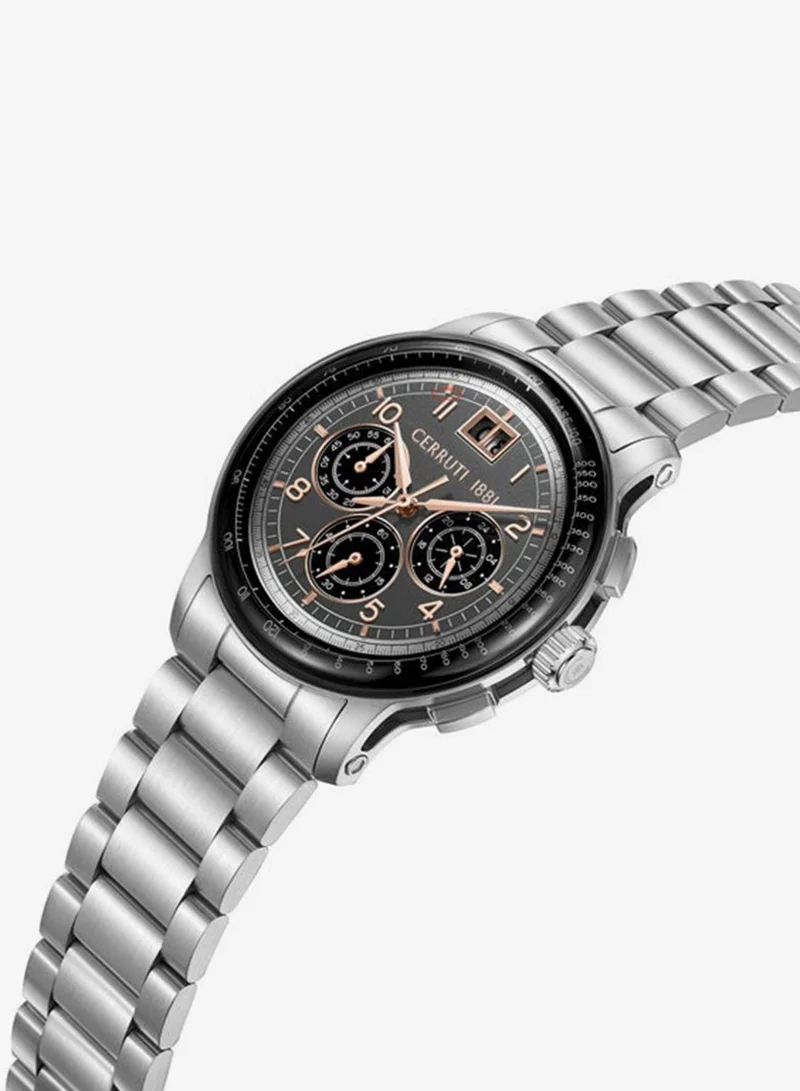 CERRUTI 1881 Petroio Grey/Black Dial Stainless Steel Bracelet Chronograph Watch for Men, 43mm