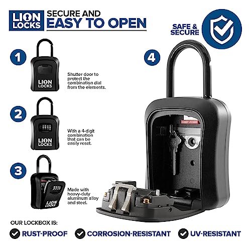 Lion Locks Key Lock Box for Keys with Code (12 Pack) 4 Digit Combination Lockbox for Keys Outdoor, Portable, Waterproof, Realtor Lock Box, Black - Image 3