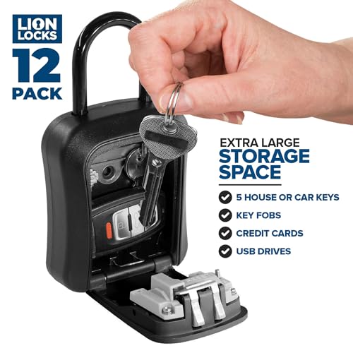 Lion Locks Key Lock Box for Keys with Code (12 Pack) 4 Digit Combination Lockbox for Keys Outdoor, Portable, Waterproof, Realtor Lock Box, Black - Image 2