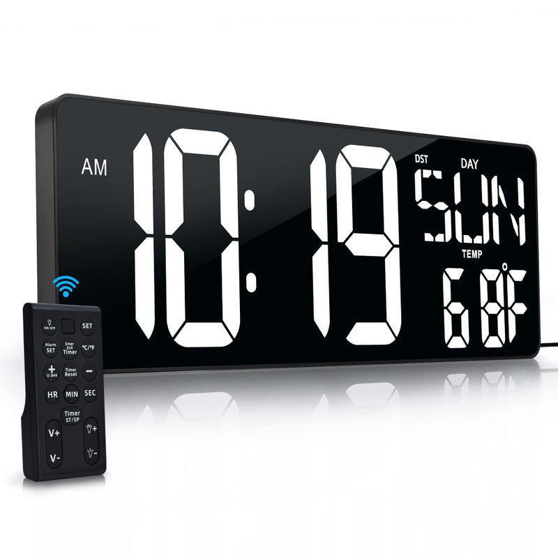 Large Digital Wall Clock with Remote Control 172 LED Large Display Timer with Temperature Date Week Auto DST Adjustable Brightness Big Wall Alarm Clock for Living Room Office Garage Gym Seniors