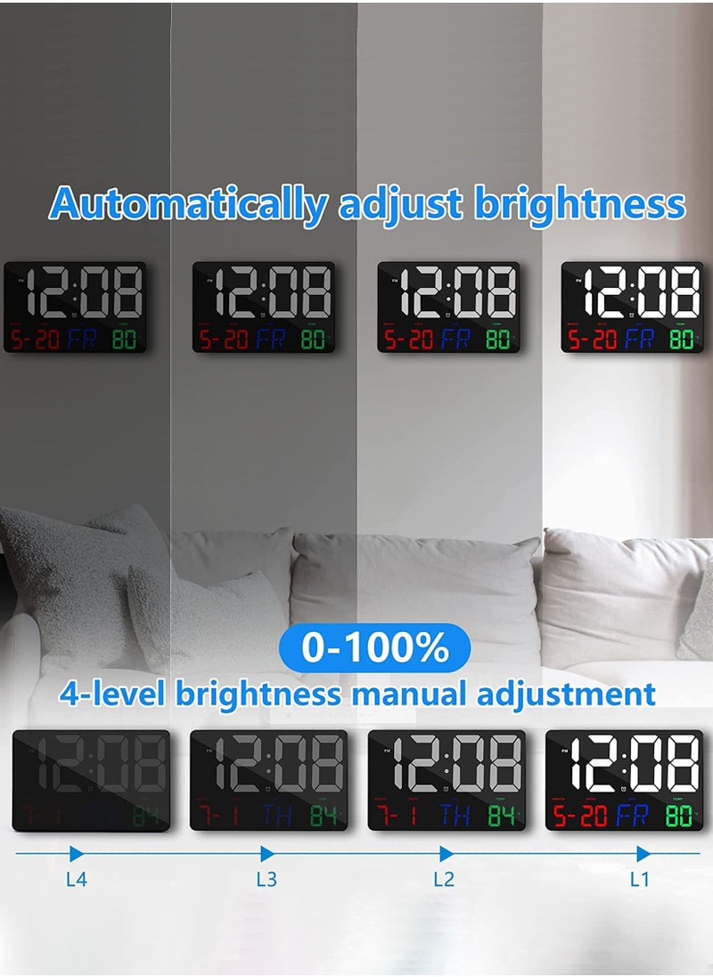 Generic - Wall Clock Large Display 11.4 Inch Large LED with Remote Control for Living Room Décor Automatic Brightness Dimmer Big Clock with Date Week Temperature - Image 1