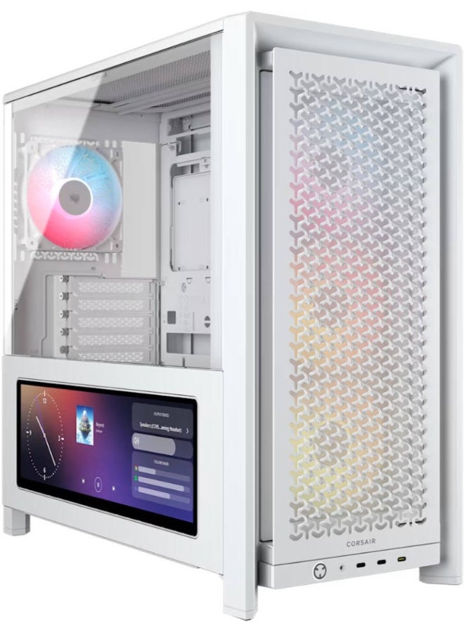 Corsair FRAME 4000D LCD RS ARGB Premium Mid-Tower PC Case, XENEON EDGE LCD Touchscreen, 4 RS120 ARGB Fans, E-ATX Support, Tempered Glass, Dual 360mm Radiator, GPU Anti-Sag, USB 3.2 Type-C, 6 Drive Bays, White | CC-9011327-WW