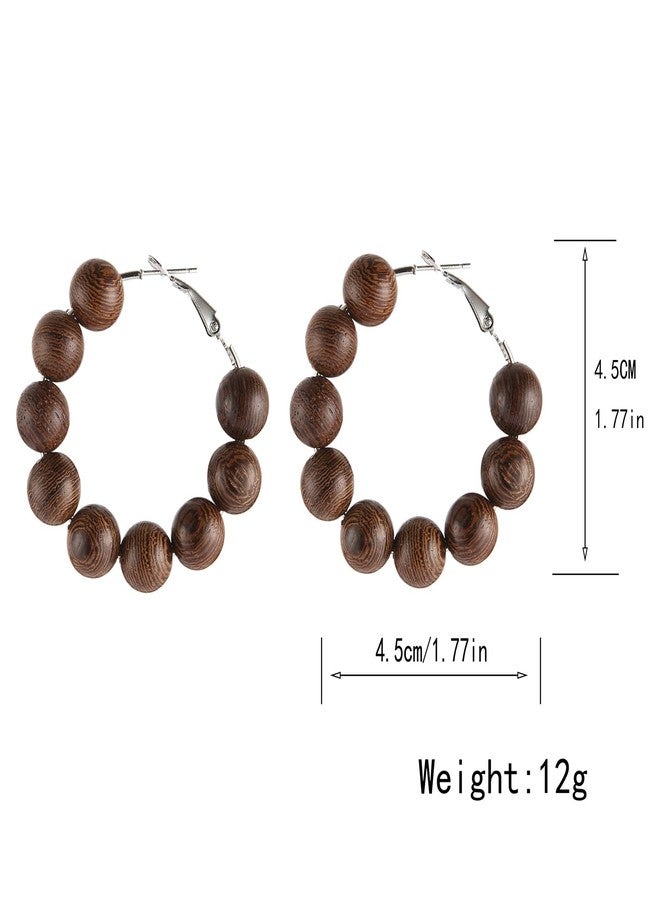 STWTR Women's Natural Wood Earrings Fashion Earrings Geometric Shape Retro Earring Set Natural Wood Hollow Semicircle Earrings - Image 2