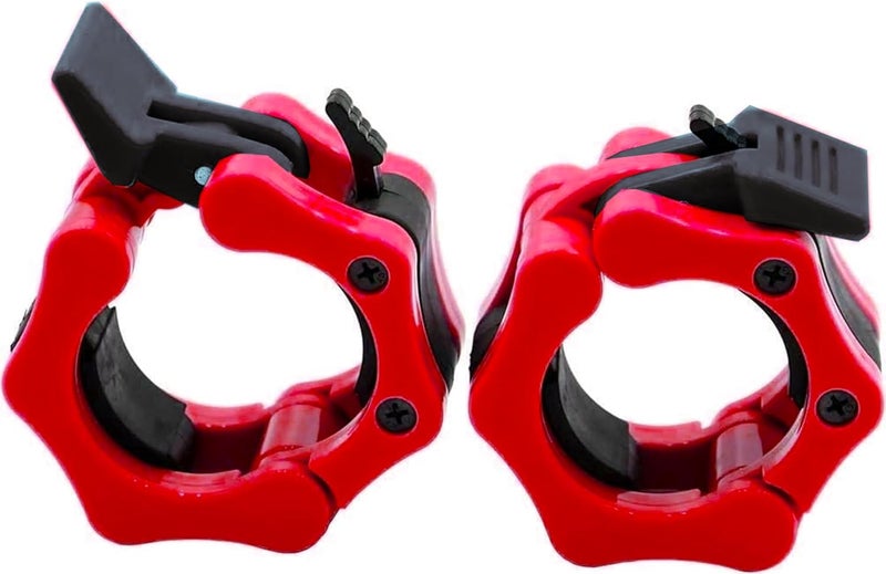GW Tech Barbell Clamps 2 inch, Heavy Duty Exercise Collars 2" Quick Release Pair of Locking Pro Olympic Weight Bar Plate Locks Collar Clips Weightlifting Fitness Training - Red w/Black - Image 1