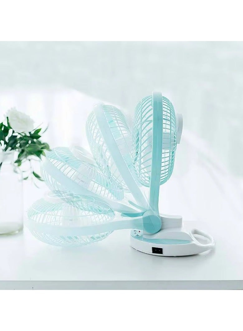 جي آر مروحة محمولة قابلة لإعادة الشحن مع وضعي إضاءة، سرعتين، تصميم قابل للطي وخطاف تعليق, تبريد مدمج للمنزل والمكتب والسفر, أزرق - Image 2