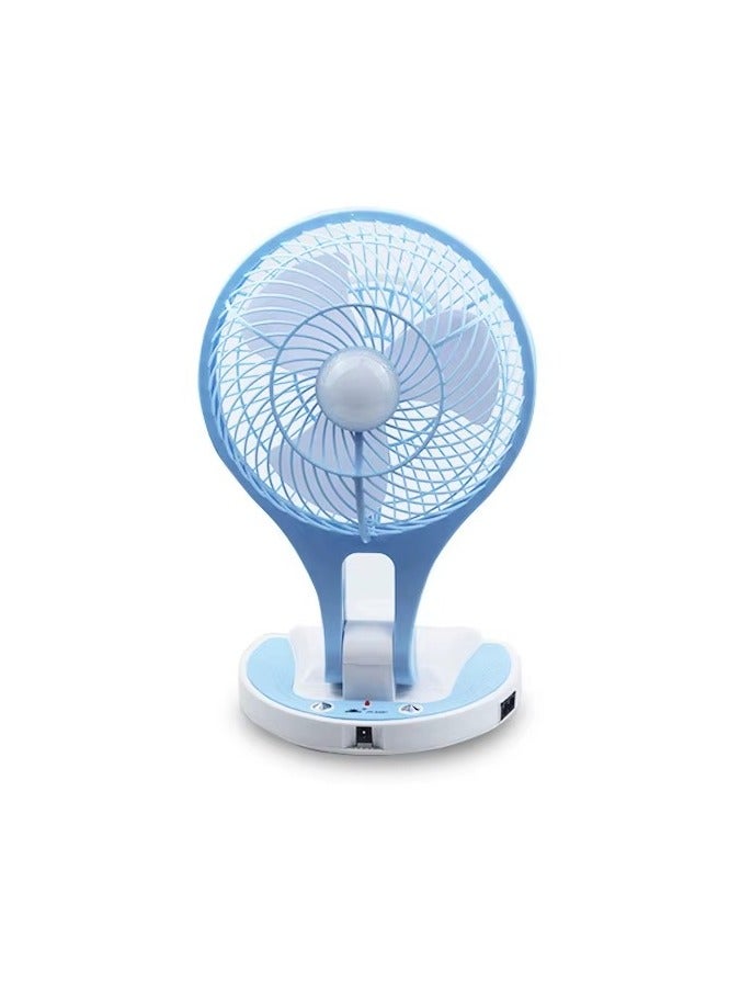 جي آر مروحة محمولة قابلة لإعادة الشحن مع وضعي إضاءة، سرعتين، تصميم قابل للطي وخطاف تعليق, تبريد مدمج للمنزل والمكتب والسفر, أزرق - Image 1