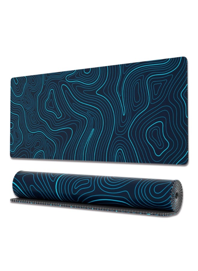 Extended XL Gaming Mouse Pad, Minimalist Topographic Map Desk Mat, Stitched Edges, Anti-Slip Base, 31.5 x 11.8 in, Blue - Image 1