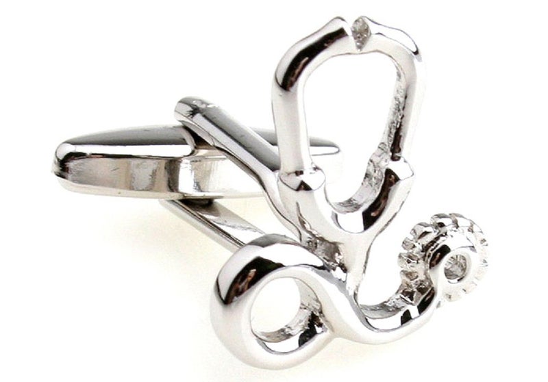 MRCUFF Stethoscope MD Doctor Pair of Cufflinks in a Presentation Gift Box & Polishing Cloth - Image 1