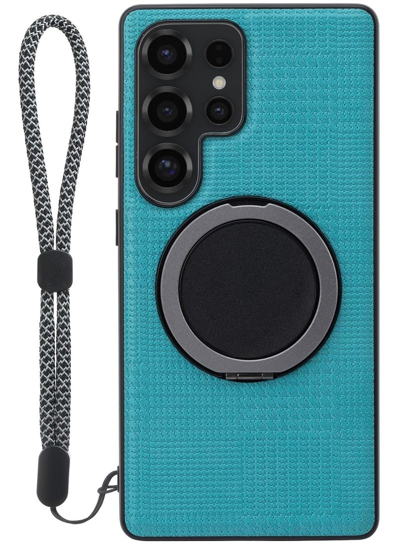general Case Compatible with Samsung Galaxy S25 Ultra 2025 Built in 360° Rotatable Ring Stand  Lanyard Precision Hole Lens Protection Frosted Protective Cover Blue - Image 1