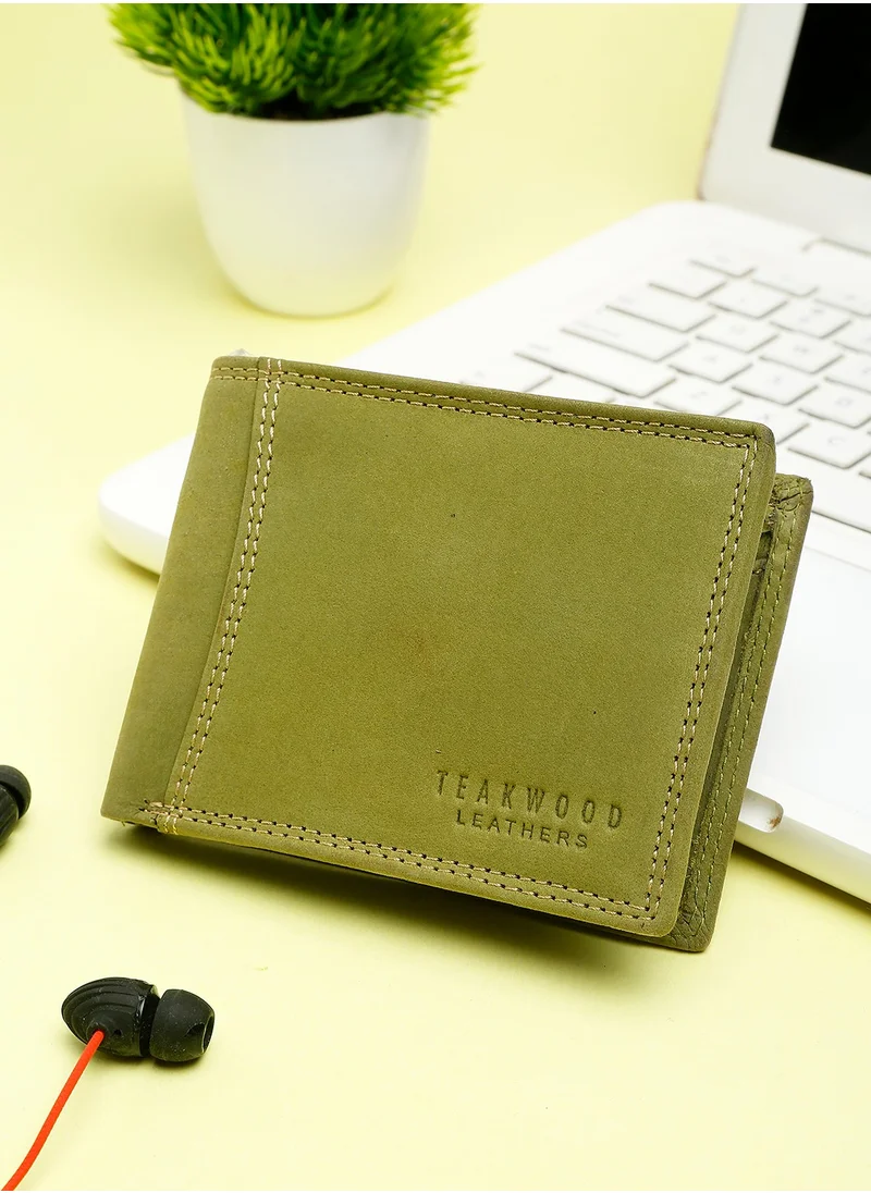 تيك وود Two Fold RFID Genuine  Leather Wallet with coin and secret pocket for Men