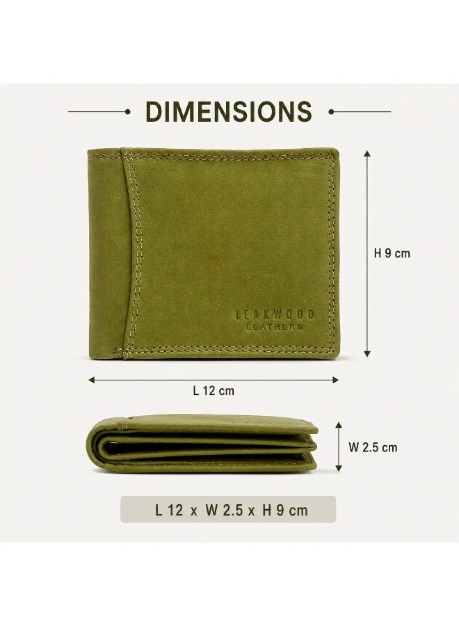 Teakwood green Teakwood Leather Genuine Leather Bi-Fold Wallet for Men | Green Wallet | 2 Main Compartments | 3 Card Slots | 2 Slip Pockets | Flap Coin Pocket (Non-Detachable) | External Pocket | Premium Durable Everyday Wallet for Men | Best Price UAE