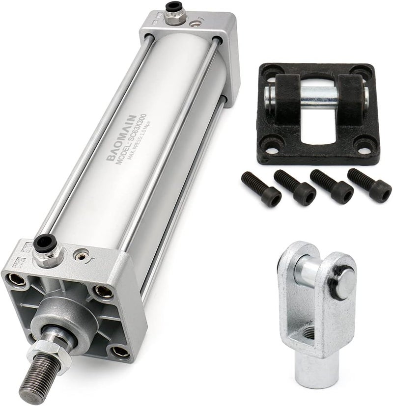 Baomain Pneumatic Air Cylinder SC 63 x 300 PT 3/8, Bore: 2-1/2 inch(63mm), Stroke: 12 inch(300mm), Screwed Piston Rod Dual Action (1PCS) (CY&CB (with Foot Flange)) - Image 2