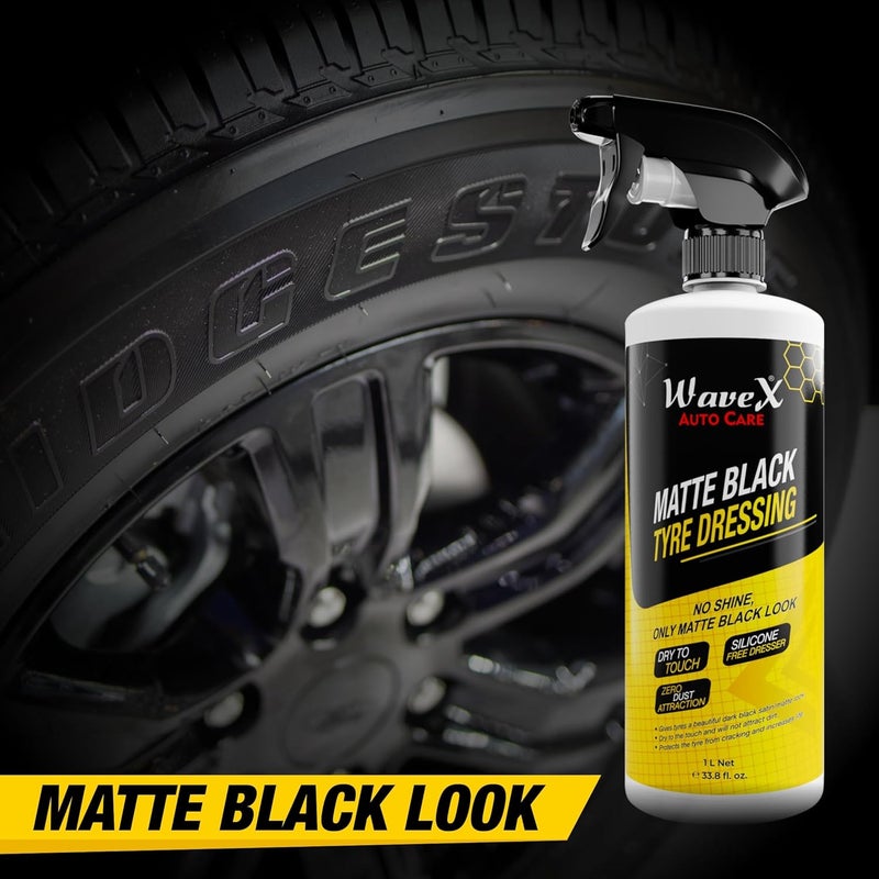 Wavex Matte Black Tyre Dressing 350ml Tyre Polish for Car | Liquid Car Tyre Polish for Dry to Touch, Matte Finish | Tyre Polish with Zero Dust Attraction - Image 2