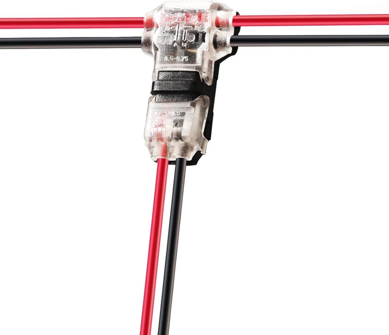 Brightfour Low Voltage Wire Connectors Solid Connection, T Tap Wire Connectors, T Type 2 Pins Wire Splice Connectors, Solderless No Stripping 3 Way Wire Connector for LED Strip, Automotive Fits 24-20 AWG 12 Pack - Image 1