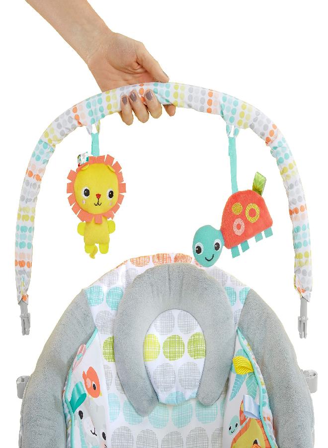 Bright Starts Comfy Baby Bouncer Soothing Vibrations Infant Seat - Taggies, Music, Removable-Toy Bar, 0-6 Months Up to 20 lbs (Whimsical Wild) - Image 3