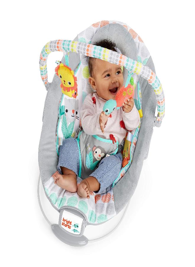 Bright Starts Comfy Baby Bouncer Soothing Vibrations Infant Seat - Taggies, Music, Removable-Toy Bar, 0-6 Months Up to 20 lbs (Whimsical Wild) - Image 2