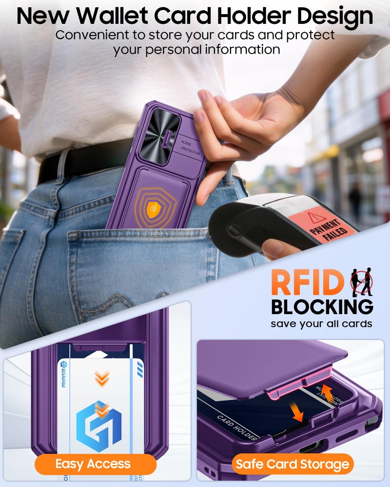 BSNRM for Samsung Galaxy S26 Ultra Case Wallet with RFID Blocking, Card Holder, Slide Camera Lens Cover, Silicone Edge Raised, Rugged Heavy Duty Phone Cover Case for S26 Ultra, 2026, Purple - Image 3