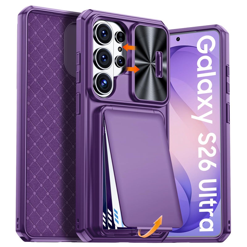 BSNRM for Samsung Galaxy S26 Ultra Case Wallet with RFID Blocking, Card Holder, Slide Camera Lens Cover, Silicone Edge Raised, Rugged Heavy Duty Phone Cover Case for S26 Ultra, 2026, Purple - Image 1