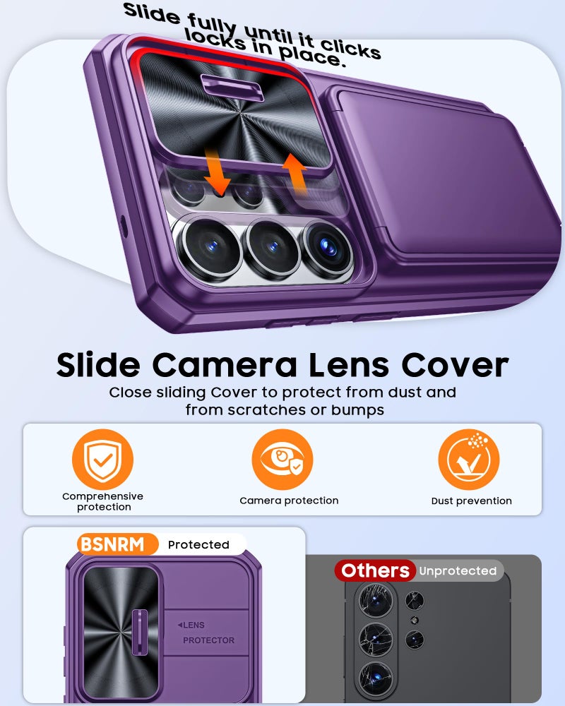 BSNRM for Samsung Galaxy S26 Ultra Case Wallet with RFID Blocking, Card Holder, Slide Camera Lens Cover, Silicone Edge Raised, Rugged Heavy Duty Phone Cover Case for S26 Ultra, 2026, Purple - Image 5